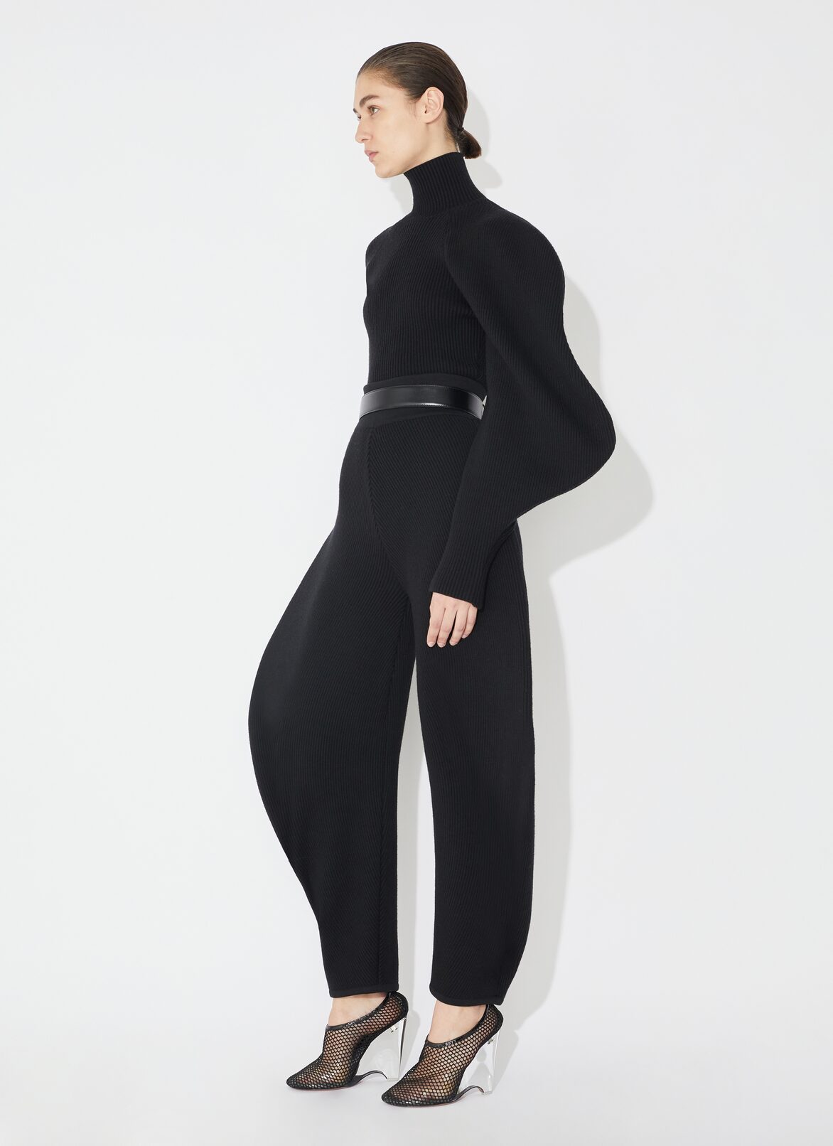 Round rib knit pant ALAÏA BLACK ROUND RIB KNIT PANT